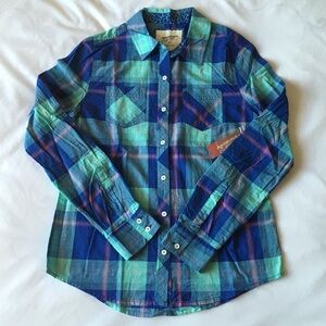 Blue And Mint Plaid Shirt